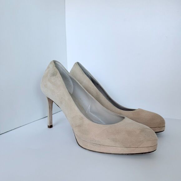 NWOB Damaged Stuart Weitzman Beatrix Platform Pumps in Adobe Suede Size 9 - Picture 6 of 16